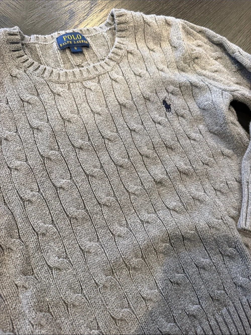 Youth Polo by Ralph Lauren Light Gray Cable-Knit Crewneck Sweater